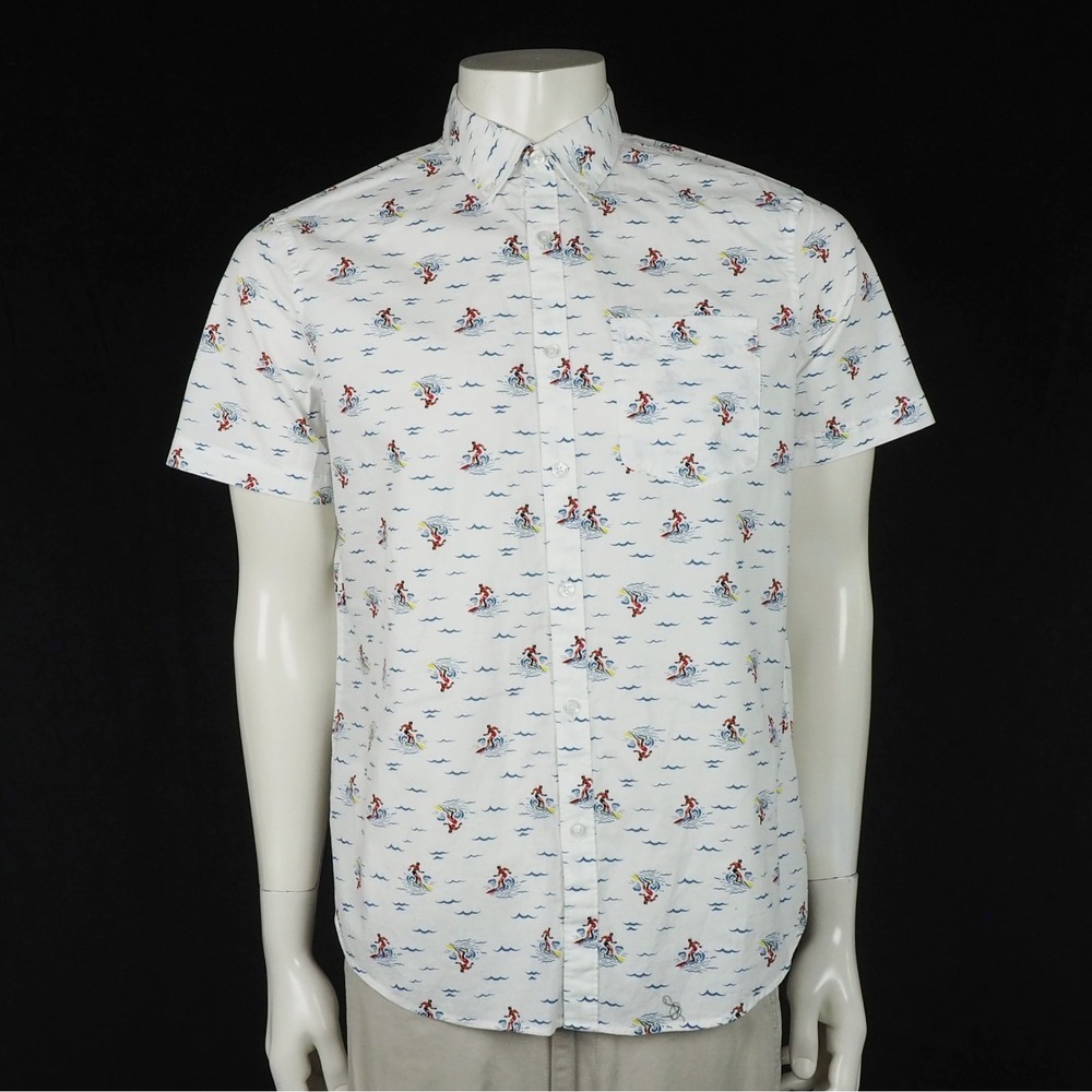 Penguin by Munsingwear Button Down Shirt Mens Medium White Surf Surfer Surfing
